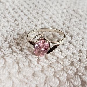 Silver ring with pink ice stone